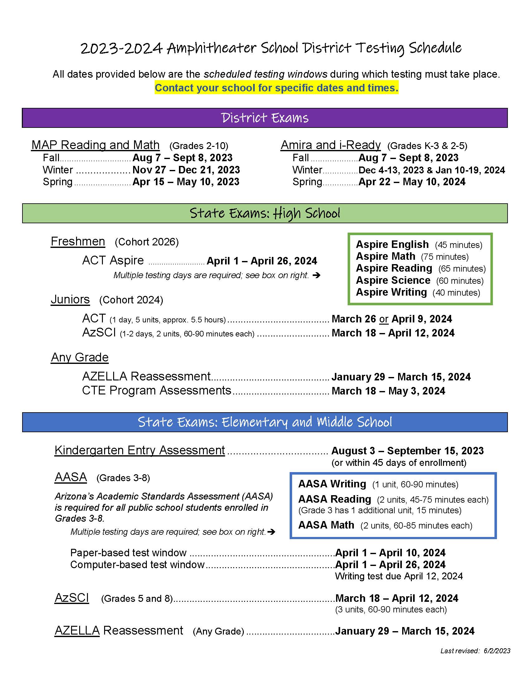 23-24 Test Schedule
